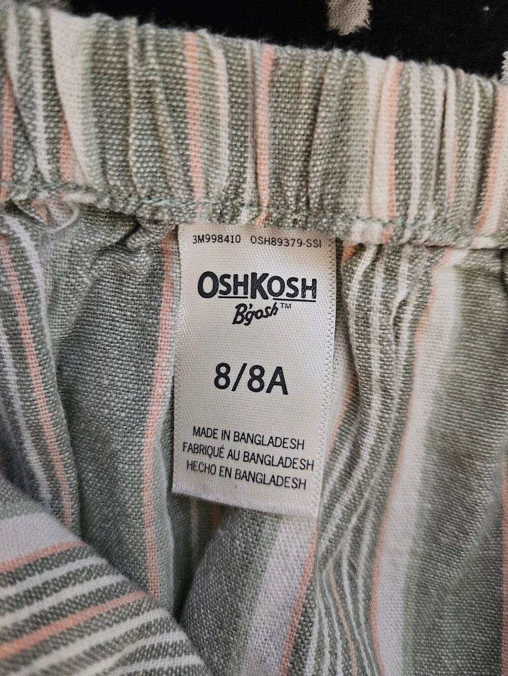 OshKosh B'gosh Girls Striped Jumpsuit Size 8 Olive Green Pink Boho Linen Blend